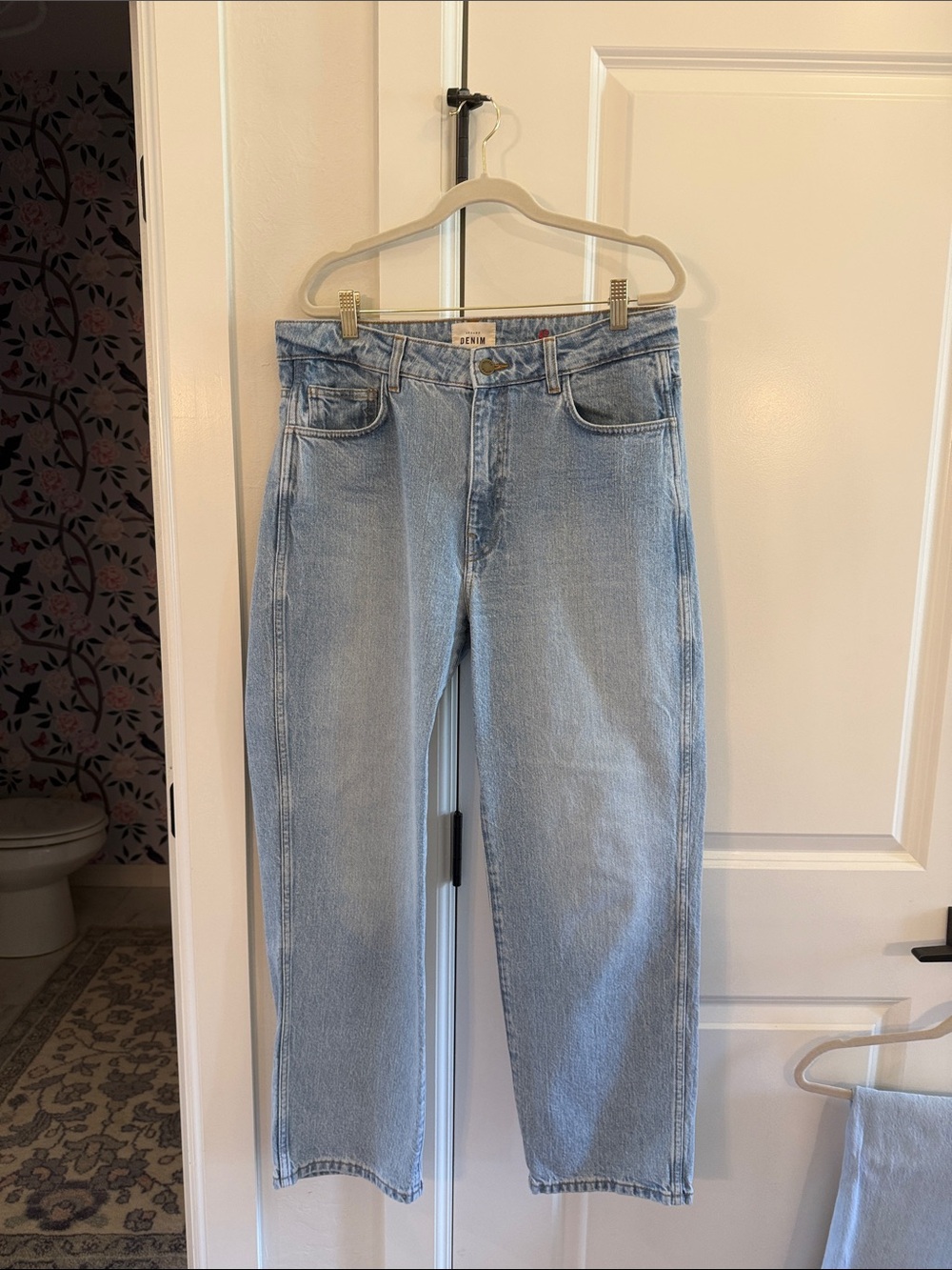 Sézane Light Blue High-Rise Straight Jeans 42 or 10 Iconic